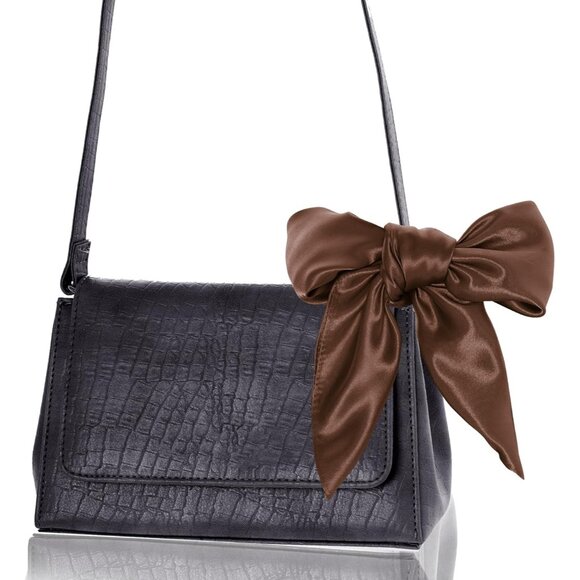 Women Coffee Chiffon Square Ribbon Neck Scarf Satin Handkerchief For Halloween - Picture 6 of 7